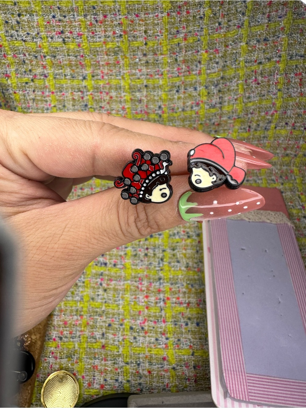 Cute Cartoon Character Kids Stud Earrings in Red and Pink